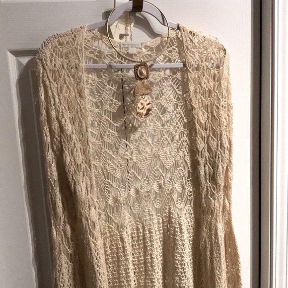 Source Unknown Other - Bohemian Crocheted Cardigan Open Front Stunning Eggshell FINAL SALE